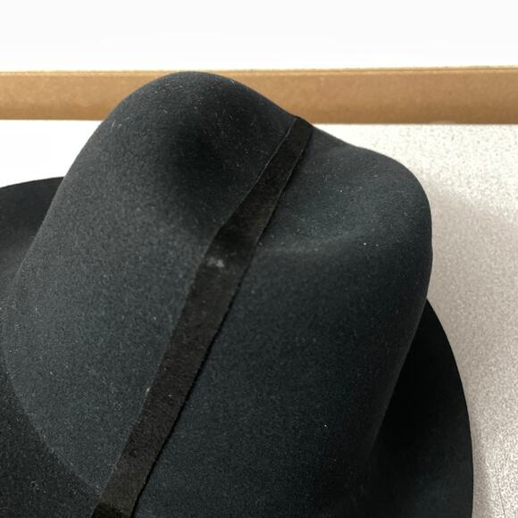Janessa Leone Wool Fedora Hat Womens Medium Black Wide Brim Ribbon Stripe * main image 5